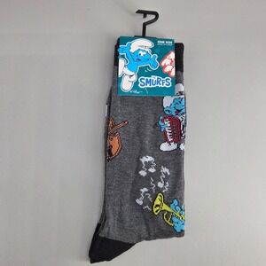 The Smurfs Crew Socks Mens One Size Grey Musical‎ Instrument Novelty Retro NWT